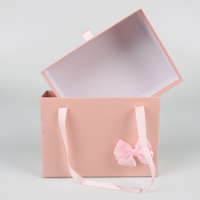 Custom Logo Pink Color Cardboard Drawer Gift Box With Pink Ribbon Luxury Gift Boxes