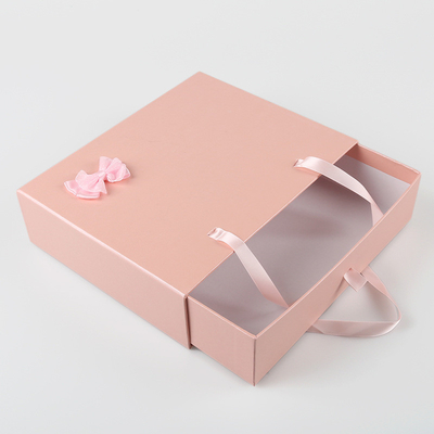 Custom Pink Fashionable Gift Packaging Box Portable Drawer With Ribbon