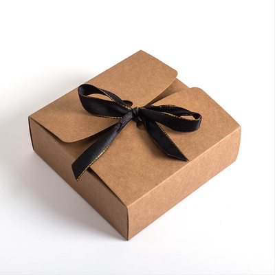 Foldable CMYK 4C Kraft Paper Packaging Box With Ribbon Bowknot
