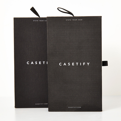 Luxury Drawer Box With Ribbon Handle Custom Logo Rigid Mobile Phone Case Packaging Box