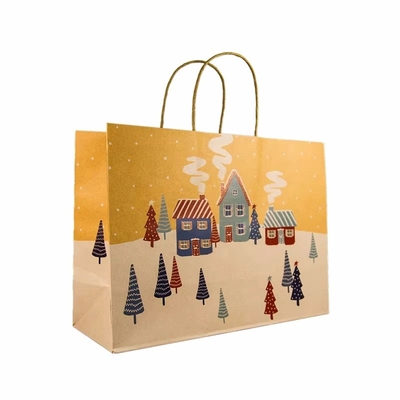 Custom Logo Shopping Kraft Paper Bag With Handle Holiday Christmas Gift Paper Bag
