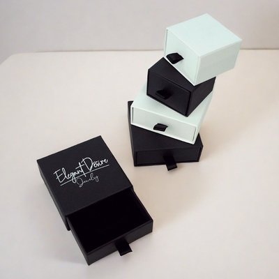 Custom Logo Hot Silver Foil Stamping Drawer Box Jewelry Packaging Gift Box With Ribbon