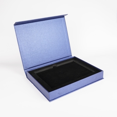 Custom Logo Blue Clamshell Storage Boxes Gift Book Shape Packaging Box With EVA Tray
