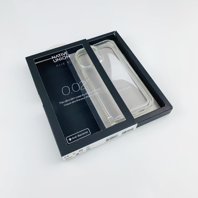 Custom Black Sliding Drawer Paper Box With Hook Clear Window for Phone Case Package Convenient and Elegant