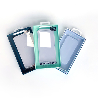 Low MOQ Retail Blister Plastic Box Phone Case Packaging boxes with hook PVC Clear Windows for IPhone