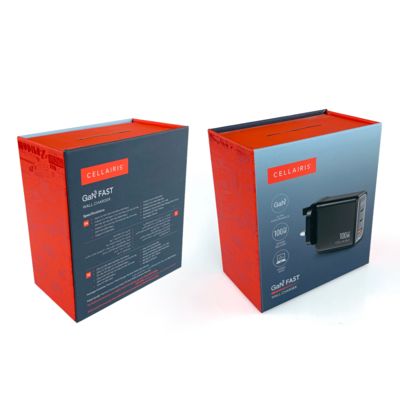 Low MOQ Magnetic Closure Charger Adapter Packaging Boxes Electronics Components Packing Paper Box With Hooks