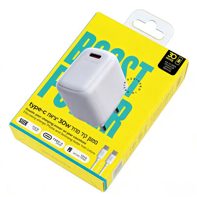 Custom Logo Printed 30W USB-C Charger Packaging Box with Blister Hook Window for Phone Chargers